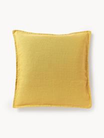 Housse de coussin pur lin jaune Lanya, 100 % pur lin, Jaune, larg. 60 x long. 60 cm