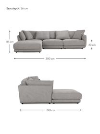 Modulares Sofa Jasmin (3-Sitzer) mit Hocker in Grau, Bezug: 85% Polyester, 15% Nylon , Gestell: Massives Fichtenholz FSC-, Webstoff Grau, B 300 x H 84 cm