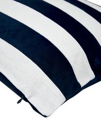 Poszewka na poduszkę z aksamitu i lnu Maui, Ciemny niebieski, biały, S 30 x D 50 cm