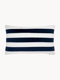 Housse de coussin en lin et velours Maui, Bleu foncé, blanc, larg. 30 x long. 50 cm