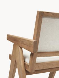 Silla tapizada con reposabrazos Sissi, Tapizado: 100% poliéster Alta resis, Estructura: madera de roble, Asiento: contrachapado de madera d, Tejido blanco crema, madera de roble clara, An 58 x F 52 cm