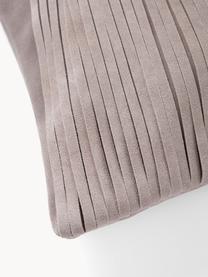 Housse de coussin en cuir avec franges Amaia, 100 % cuir, Taupe, larg. 30 x long. 50 cm