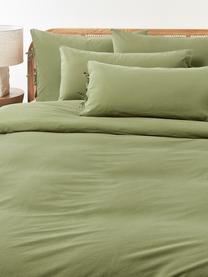 Housse de couette en percale de coton délavé Leonie, Vert olive, larg. 200 x long. 200 cm