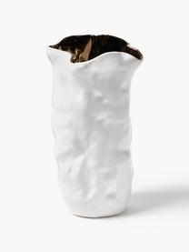 Vaso con decoro dorato Dimple, Ceramica smaltata, Bianco, dorato, Ø 20 x Alt. 33 cm