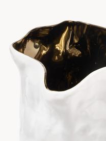 Vase Dimple mit Gold-Dekor, H 33 cm, Keramik, glasiert, Weiß, Goldfarben, Ø 20 x H 33 cm