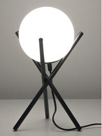 Kleine tripod tafellamp Erik met glazen lampenkap, Lampenkap: glas, Lampvoet: gepoedercoat metaal, Wit, zwart, Ø 15 x H 33 cm
