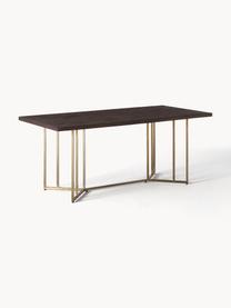 Mesa de comedor de madera de mango diseño espiga Luca, tamaños diferentes, Tablero: madera de mango maciza pi, Estructura: metal recubierto, Madera de mango, dorado, An 160 x F 90 cm