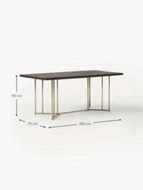 Mesa de comedor de madera de mango diseño espiga Luca, tamaños diferentes, Tablero: madera de mango maciza pi, Estructura: metal recubierto, Madera de mango, dorado, An 160 x F 90 cm