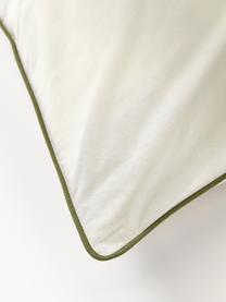 Funda de almohada de percal con ribete Daria, Blanco crema, verde oliva, An 45 x L 110 cm