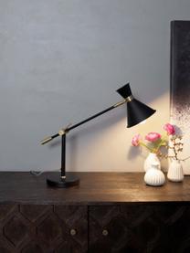 Grosse Schreibtischlampe Audrey mit Gold-Dekor, Lampenschirm: Metall, pulverbeschichtet, Dekor: Metall, vermessingt, Mattschwarz, Ø 15 x H 68 cm