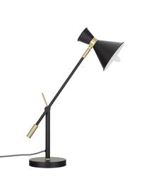 Grosse Schreibtischlampe Audrey mit Gold-Dekor, Lampenschirm: Metall, pulverbeschichtet, Dekor: Metall, vermessingt, Mattschwarz, Ø 15 x H 68 cm