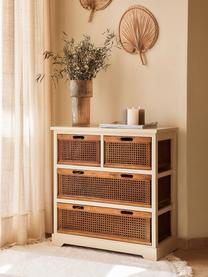 Cassettiera in legno e rattan Bantu, Bianco crema, marrone, Larg. 74 x Alt. 77 cm