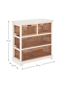 Cassettiera in legno e rattan Bantu, Bianco crema, marrone, Larg. 74 x Alt. 77 cm