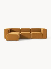 Modulares Samt-Sofa Lena (4-Sitzer) mit Hocker, Bezug: Samt (100 % Polyester) De, Gestell: Buchenholz, Spanplatte, H, Samt Ocker, B 287 x T 181 cm