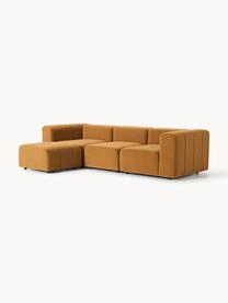 Modulares Samt-Sofa Lena (4-Sitzer) mit Hocker, Bezug: Samt (100 % Polyester) De, Gestell: Buchenholz, Spanplatte, H, Füße: Kunststoff, Samt Ocker, B 287 x T 181 cm