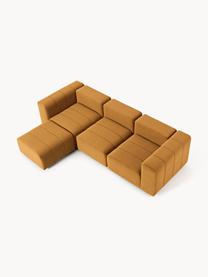 Canapé modulable 4 places en velours avec pouf Lena, Velours ocre, larg. 287 x prof. 181 cm