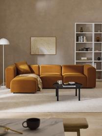 Modulares Samt-Sofa Lena (4-Sitzer) mit Hocker (links/rechts), Bezug: Samt (100 % Polyester) De, Gestell: Buchenholz, Spanplatte, H, Samt Ocker, B 287 x T 181 cm