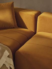 Modulares Samt-Sofa Lena (4-Sitzer) mit Hocker (links/rechts), Bezug: Samt (100 % Polyester) De, Gestell: Buchenholz, Spanplatte, H, Samt Ocker, B 287 x T 181 cm