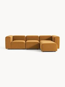 Modulares Samt-Sofa Lena (4-Sitzer) mit Hocker (links/rechts), Bezug: Samt (100 % Polyester) De, Gestell: Buchenholz, Spanplatte, H, Samt Ocker, B 287 x T 181 cm