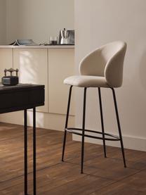 Tabouret de bar Luisa, Tissu blanc crème, cadre noir, larg. 54 x haut. 108 cm