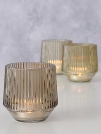 Sada skleněných svícnů na čajové svíčky s rýhovaným reliéfem, 3 díly, Sklo, Odstíny béžové, Ø 8 cm, V 8 cm