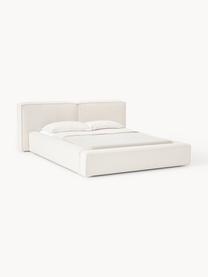 Cama tapizada en tejido bouclé Lennon, con espacio de almacenamiento, Funda: Bouclé (80% poliéster, 20, Estructura: madera de pino maciza con, Patas: madera, plástico Este pro, Bouclé blanco Off White, An 208 x L 243 cm (colchón 140 x 200 cm)