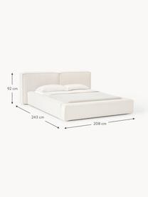 Letto imbottito in bouclé con contenitore Lennon, Rivestimento: bouclé (80% poliestere, 2, Rivestimento: schiuma, certificata Cert, Struttura: legno di pino massiccio, , Piedini: legno, plastica Questo pr, Bouclé bianco latte, Larg. 208 x Lung. 243 cm (superfice 140 x 200 cm)