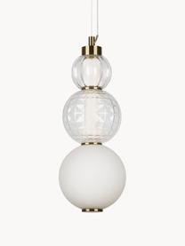 Mondgeblazen kleine LED hanglamp Collar, Wit, transparant, goudkleurig, Ø 15 x H 48 cm