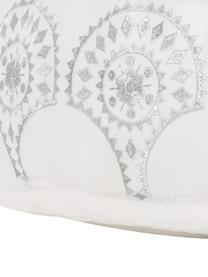 Rundes Bodenkissen Casablanca mit besticktem Muster, Bezug: 100% festes Baumwollcanva, Weiß, Silberfarben, Ø 60 x H 25 cm