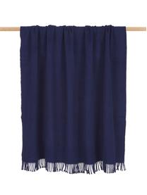 Manta de algodón Plain, 50% algodón, 50% acrílico, Azul oscuro, An 140 x L 180 cm