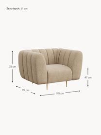 Poltrona in tessuto beige Shel, Rivestimento: 100% poliestere Con 50.00, Seduta: molle a onda, schiuma, Struttura: legno duro, legno morbido, Piedini: metallo rivestito, Tessuto beige, ottonato, Larg. 110 x Prof. 95 cm