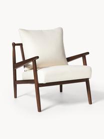 Fauteuil lounge bouclé Mikkel, En tissu bouclé blanc cassé, bois d'hévéa brun foncé laqué, larg. 66 x prof. 77 cm