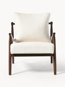 Fauteuil lounge bouclé Mikkel, En tissu bouclé blanc cassé, bois d'hévéa brun foncé laqué, larg. 66 x prof. 77 cm