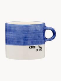 Ručne maľovaná XL šálka Chill Pill, Kamenina, Lomená biela, tmavomodrá, čierna, Ø 10 x V 9 cm, 500 ml