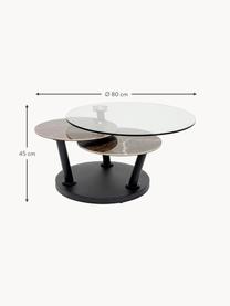 Mesa de centro Avignon, Tablero: vidrio, cerámica, Negro, transparente, aspecto mármol, Ø 80 x Al 45 cm