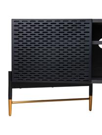 Tv-meubel Milian met schuifdeur, Frame: MDF, gelakt essenhoutfine, Poten: gelakt metaal, Zwart, 141 x 60 cm