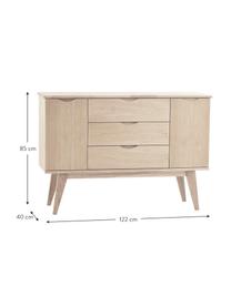 Sideboard Filippa mit Schubladen aus Eichenholz, Beine: Eichenholz, massiv, weiß , Eichenholz, weiß gewaschen, 122 x 85 cm