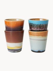 Handbeschilderde keramische espressokopjes 70's met reactief glazuur, set van 4, Keramiek, Meerkleurig, Ø 6 x H 6 cm, 80 ml