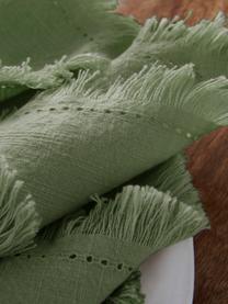 Serviettes de table en coton avec franges Hilma, 2 pièces, Vert olive