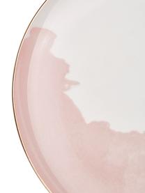 Porseleinen ontbijtborden Rosie met abstract patroon en goudkleurige rand, 2 stuks, Porselein, Wit, roze, Ø 21 x H 2 cm