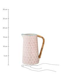 Handbemalter Steingut Wasserkrug Patrizia mit verspieltem Muster, 800 ml, Griff: Bambus, Rosa, 800 ml