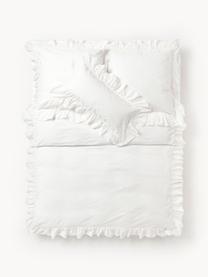 Funda nórdica de algodón con volantes Louane, Blanco, Cama 90 cm (155 x 220 cm)