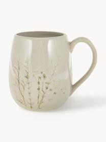 Tasse artisanale à motif botanique Bea, Grès cérame, Beige clair, Ø 10 x haut. 11 cm, 400 ml