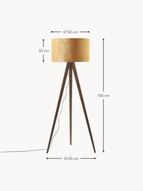 Scandi tripod vloerlamp Jake van massief hout met fluwelen lampenkap, Lampenkap: fluweel, Lampvoet: essenhout, FSC-gecertific, Lichtbruin, bruin, H 150cm