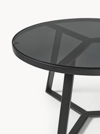 Mesa de centro redonda Fortunata, Tablero: vidrio endurecido, Estructura: metal cepillado, Transparente, negro, Ø 70 x Al 40 cm