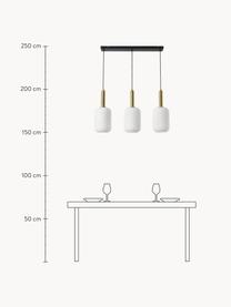 Pendelleuchte Candela aus Opalglas, Baldachin: Metall, pulverbeschichtet, Dekor: Metall, vermessingt, Weiß, Goldfarben, B 87 x H 29 cm