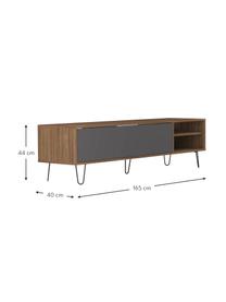 Meuble TV rétro avec porte à clapet Aero, Gris, noyer, larg. 165 x haut. 44 cm