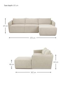 Ecksofa John (4-Sitzer) in Beige, Bezug: 100% Polyester Der hochwe, Gestell: Massives Eschenholz, Euka, Füße: Kunststoff, Webstoff Beige, B 272 x L 85 cm, Eckteil rechts