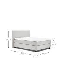 Premium boxspring bed Eliza in lichtgrijs, Matras: 5-zones pocketvering, Poten: massief gelakt berkenhout, Geweven stof lichtgrijs, 140 x 200 cm, hardheidsgraad 2