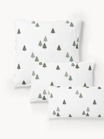 Taie d'oreiller en percale de coton avec sapins Darina, Blanc, vert, gris, larg. 50 x long. 70 cm